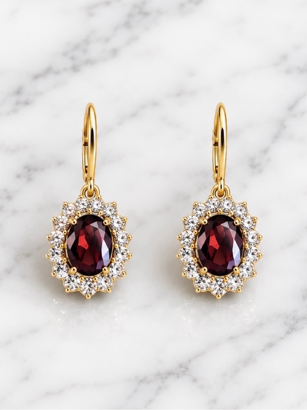 Halo Drop Earrings With Deep Purple Oval Stone-Gold Hardware